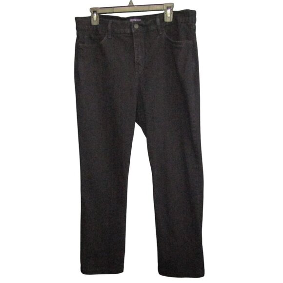 NYDJ Jeans Black Denim Lift Tuck Technology Size 16 Straight Leg Stretch USA - Picture 1 of 12